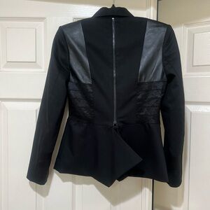 Alice and Olivia black leather‎ blazer combination material Back full zip size 6